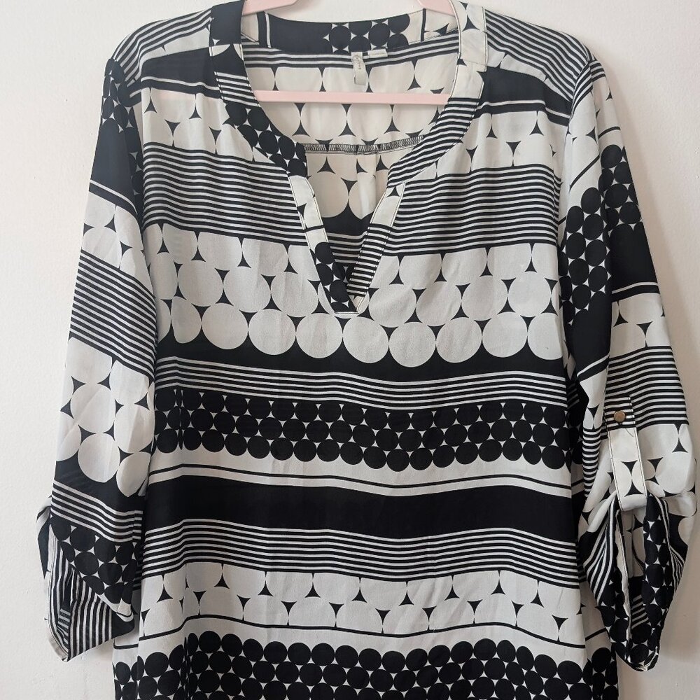 Cato sheer black and white geometric blouse